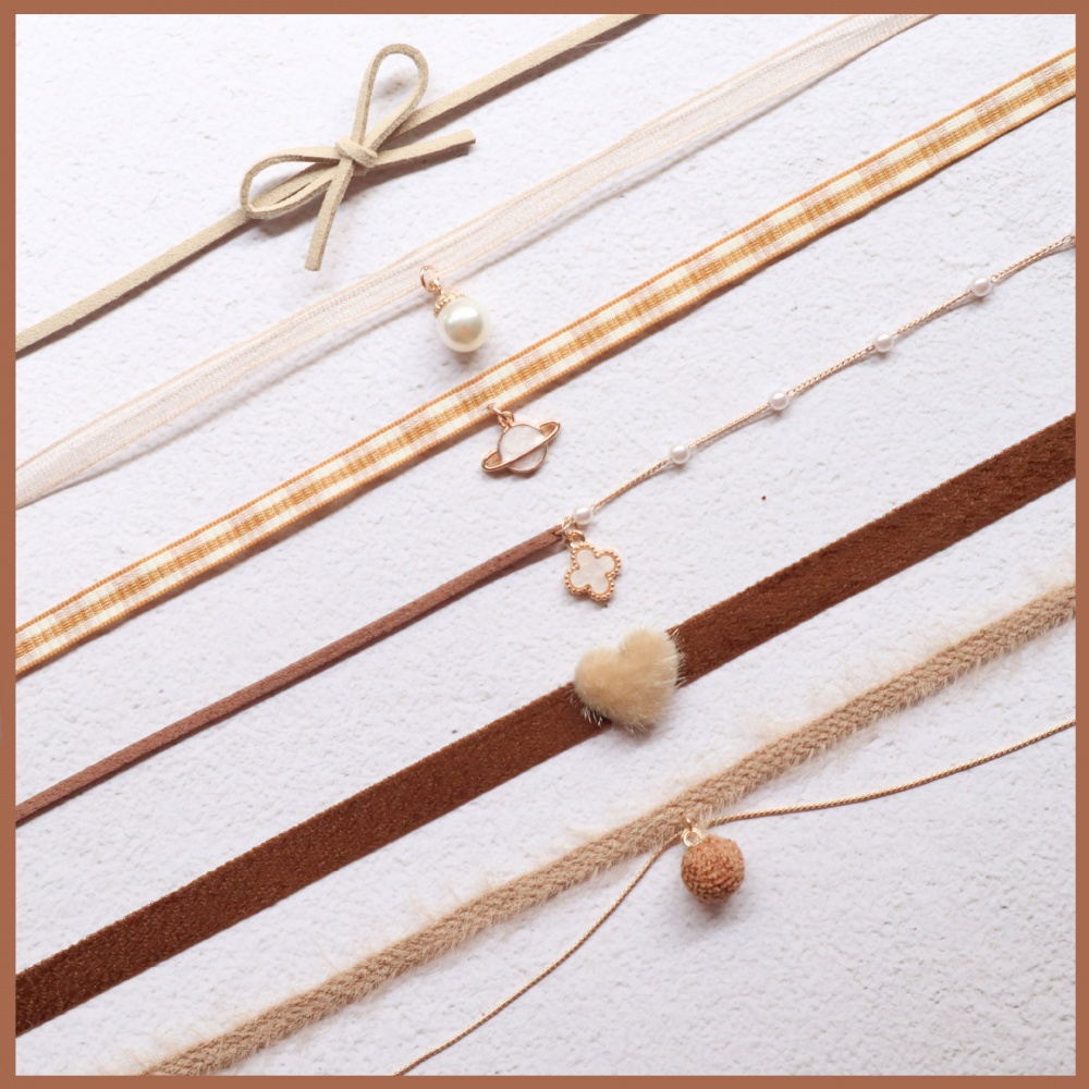 Vòng Cổ choker Nhung Mặt Nơ Trái Tim Màu Nâu