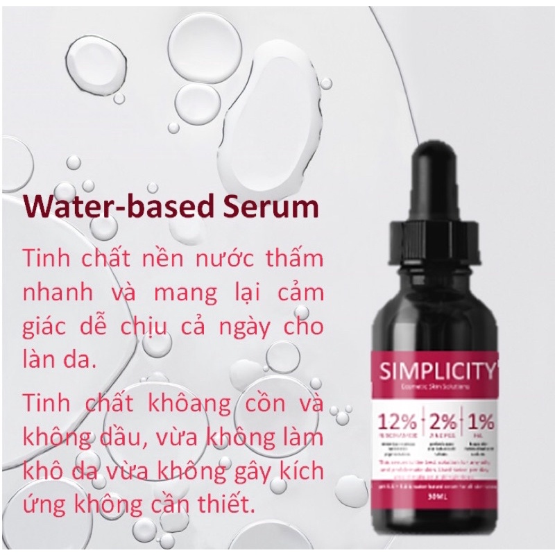Tinh chất trắng da se khít và kiềm dầu Simplicity 12% Niacinamide 2% Zinc PCA