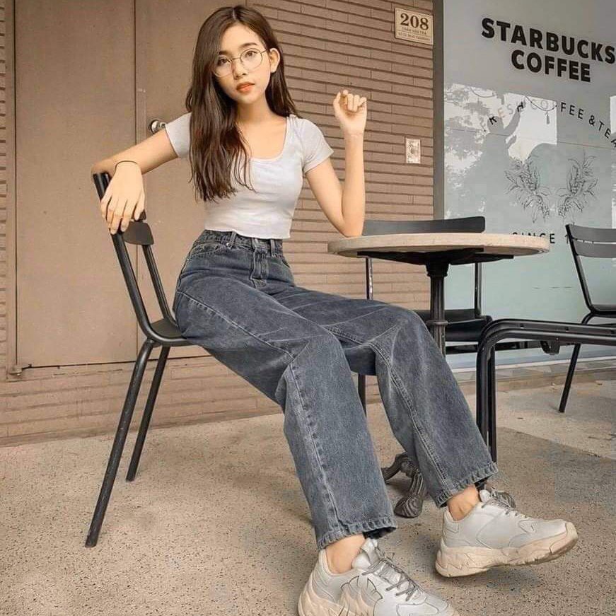 Quần jeans nữ baggy ống rộng quần bò nữ trẻ trung phong cách reww23 s161