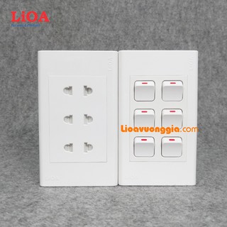 Combo ổ cắm điện ba 2 chấu LiOA 16A 3520W + 6 công tắc điện - Lắp nổi