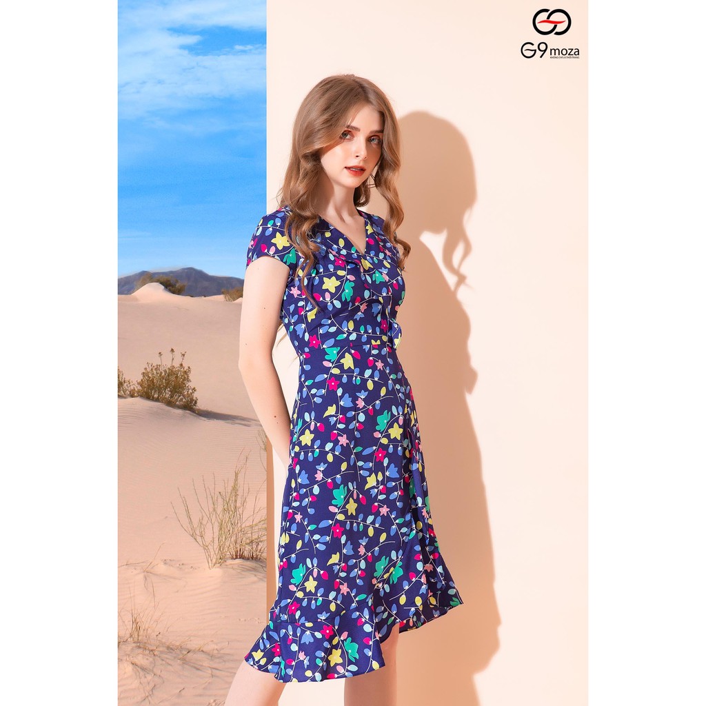 Đầm tay cộc 6883 G9 moza chất lụa hàn họa tiết hợp thời trang