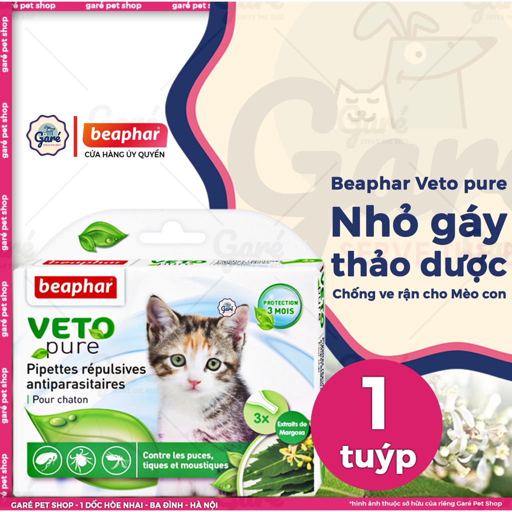 Nhỏ gáy VETO ngăn ngừa ve rận thảo dược cho Mèo hàng nhập Hà Lan - BEAPHAR VETOPURE FLEA&amp;TICK SPOT ON BIO GREEN