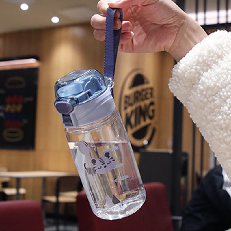 Bình Nước 550Ml Bằng Nhựa Chịu Nhiệt Chống Rơi Kèm Ống Hút Hình Mèo Hoạt Hình Dễ Thương Cho Bé