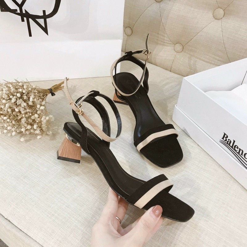 Giày Sandal gót trụ vân gỗ 5cm