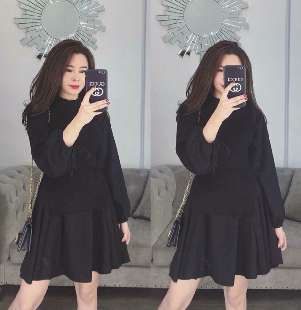 Váy len pha tay voan