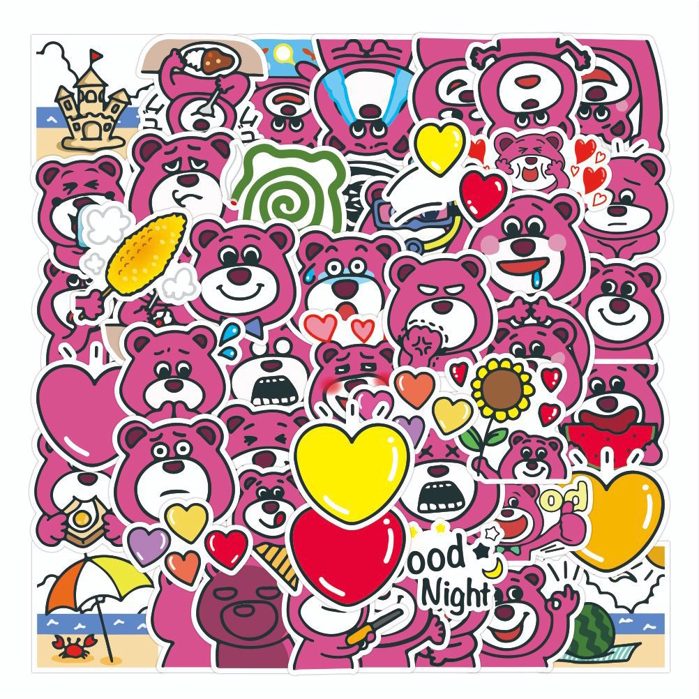 Bộ 50 Miếng Dán Hoạt Hình Gấu Hồng Trang Trí Sổ Tay/Tủ Lạnh