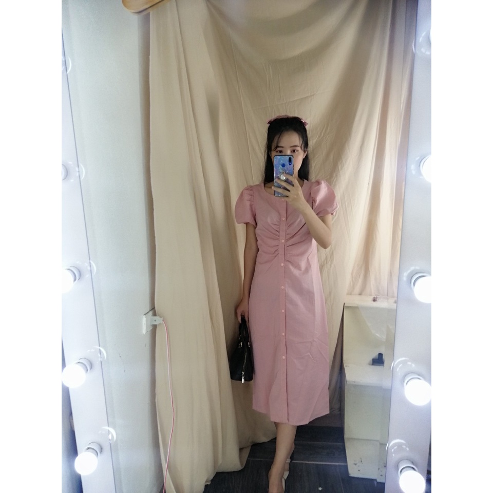Váy nữ, Đầm chất đũi tay nhúm bồng 7.Beautiful màu hồng cực xinh phong cách nhẹ nhàng nữ tính V105 | BigBuy360 - bigbuy360.vn
