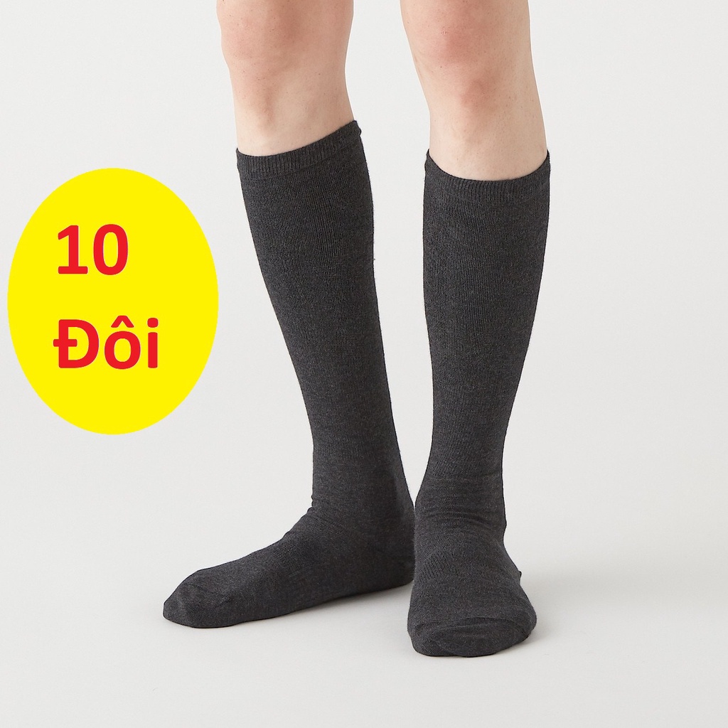 10 ĐÔI Tất nam cổ cao màu xám sọc gân dệt kim xuất dư