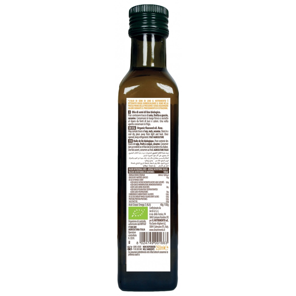 Dầu Hạt Lanh Ép Lạnh Hữu Cơ 250ml Sottolestelle/ Il Nutrimento Organic Flax Seed Oil