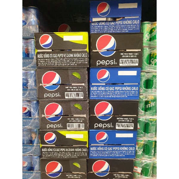 (24 Lon) PEPSI VỊ CHANH KHÔNG CALO 320ml (New Consignment Hàng Sẵn)