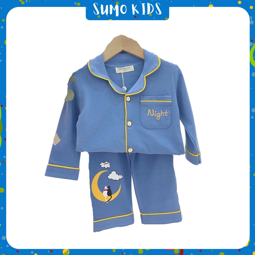 Đồ Bộ Pijama Mặt Trăng Dài Tay Cho Bé Gái Chất Đũi Cao Cấp, Bộ Đồ Ngủ Night Cực Xinh Cho Bé Từ 6-28Kg- SUMO KIDS