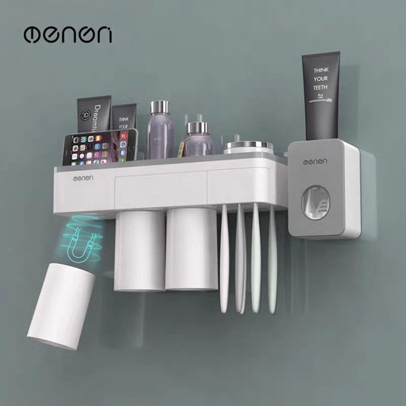 Kệ 2 Cốc để đồ nha tắm oenon kèm Hộp Nhả Kem đánh răng tự động-2 cốc + nhả kem