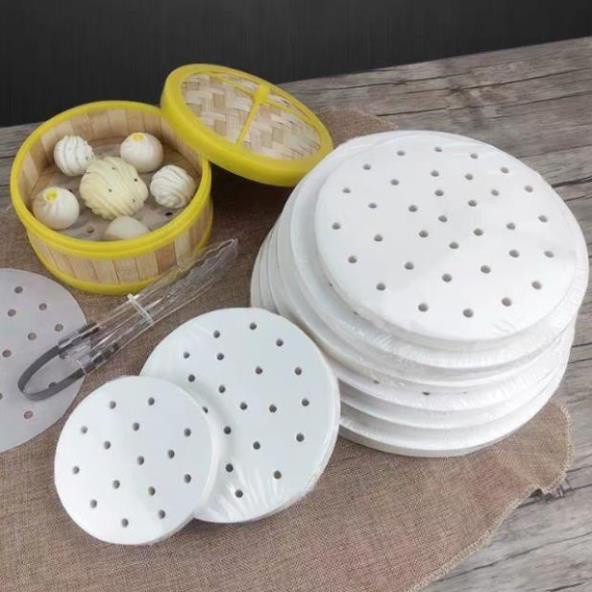 Giấy nến cho nồi chiên không nướng bánh làm bánh tập 100 tờ giấy thấm dầu đục lỗ tròn tặng bình xịt dầu MiibooShi MB28