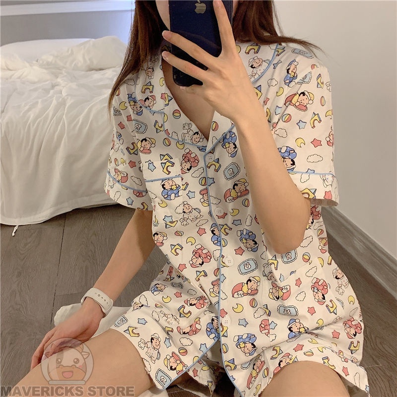 Đồ ngủ tay ngắn mềm in hoạt hình đáng yêu thời trang Nhật Bản sành điệu cho nữ