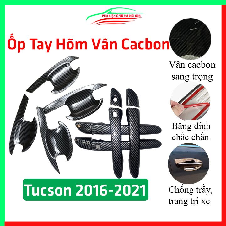 Ốp tay hõm Tucson 2016-2021 vân Carbon chống trầy bảo vệ cửa xe ô tô