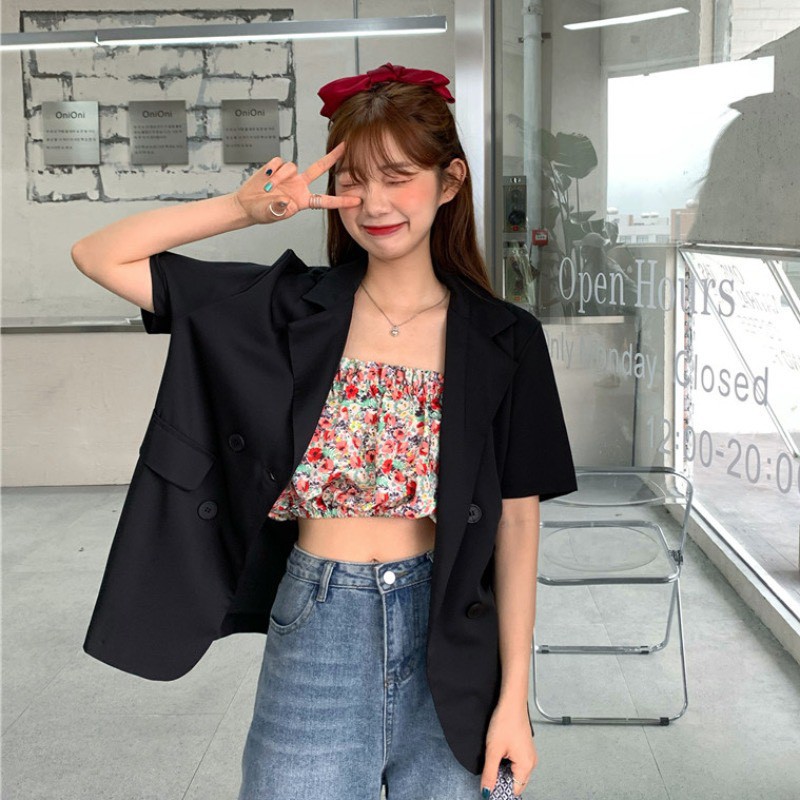 Áo Blazer ngắn tay thời trang Hàn Quốc dễ phối đồ Ulzzang Style