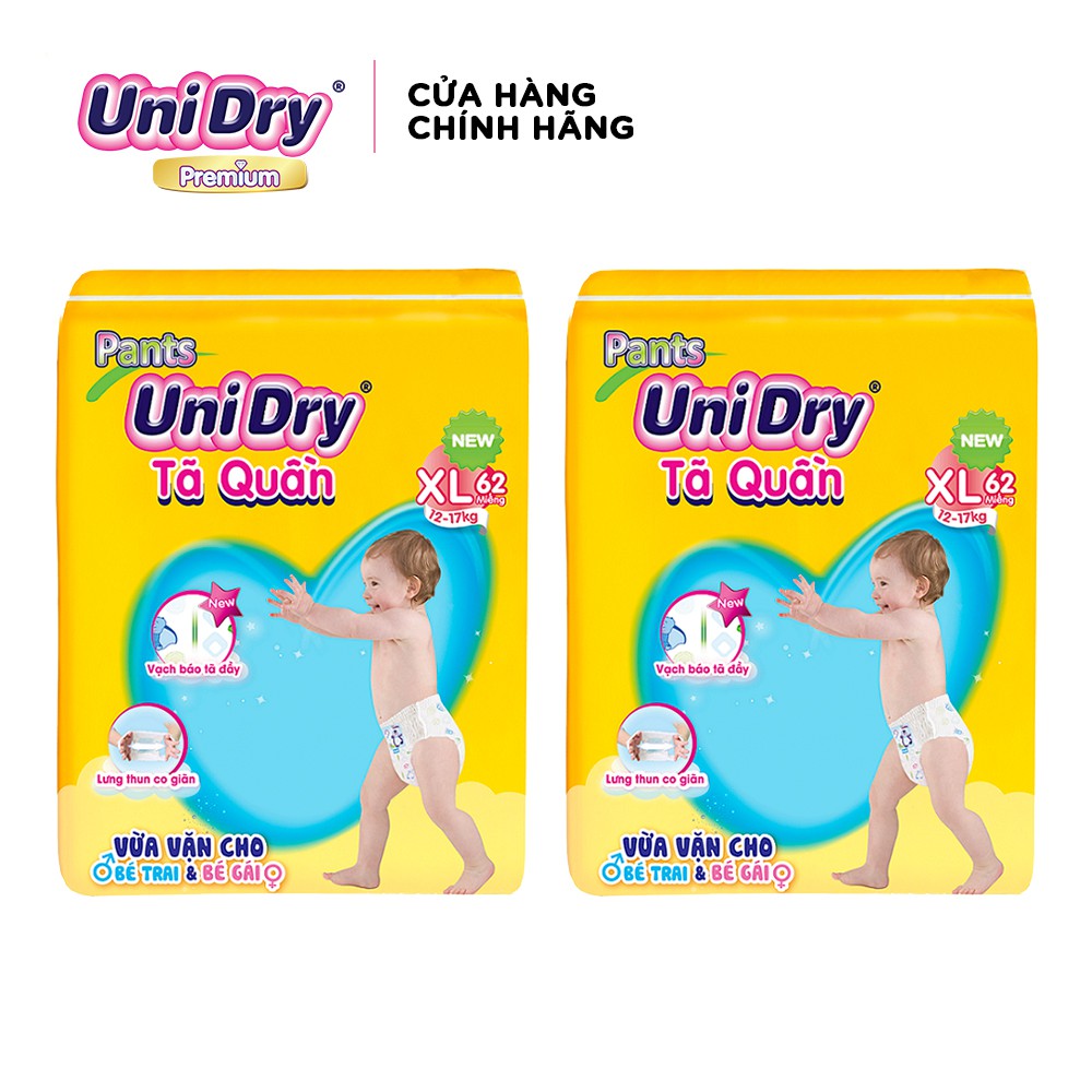 (Tặng 1 gói tã quần size XL8) Combo 2 tã quần Unidry gói Super Jumbo size XL (62 miếng)