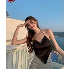 Áo yếm voan nhúm ngực tà nhọn cột nơ sau lưng hở lưng cực sexy , chất voan lụa dày dặn có mút