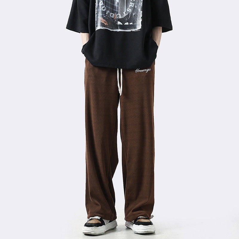 American Retro Navy Blue Pants Summer Japanese Vertical Stripes Men's and Women's Wide-Leg Pants Straight Drawstring Track Sweatpants nn2N