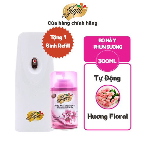 Máy Xịt Phòng Tự Động Jape Khử Mùi Hương Thơm Tự Nhiên - Hương Floral -  600ml [Gồm 1 Máy + 2 Lõi]