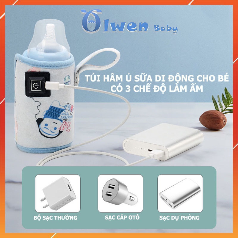Túi Hâm Ủ Bình Sữa Sạc USB Di Động Cho Bé Hâm Giữ Ấm Nóng Bình Thông Minh Đa Năng Từ 40-60 Độ Tiện Lợi