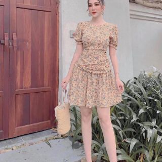 Đầm hoa tay con nhún eo