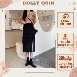 Chân Váy Dáng Dài Nữ Nhung Tăm Xẻ Tà Chéo Lót Nhung Dáng Xuông Thời Trang Thu Đông