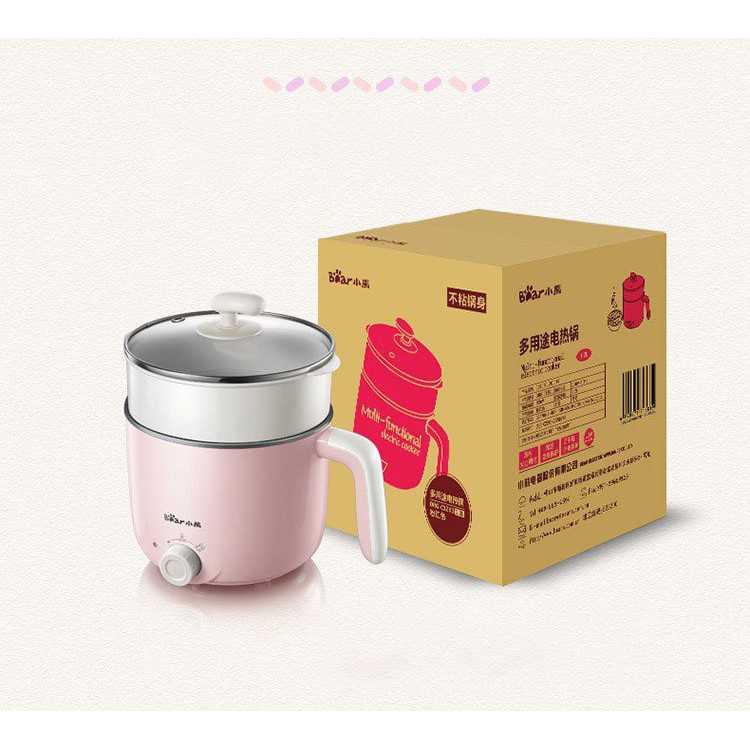 Nồi điện hầm cháo, nấu mỳ, nồi lẩu mini đa năng BEAR DRG-C12K1, công suất 600W - BH chính hãng 6 tháng
