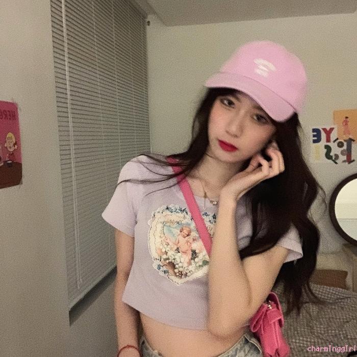 Áo Croptop Tay Ngắn In Hình Thiên Thần Thời Trang Cho Nữ