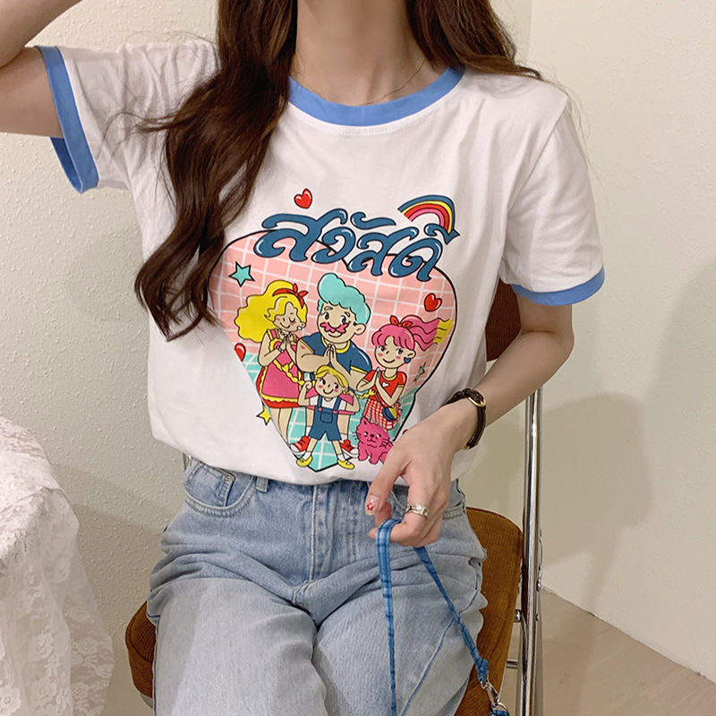 Áo Phông Nữ Summer New T-shirt Loose Lovely Student Sweet Childlike Short Sleeve T-shirt Blouse
