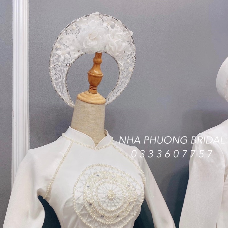 Mấn ren đội đầu cô dâu đính hoa nổi sang trọng_Nhã Phương Bridal