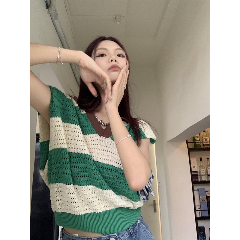 LALISAS Áo Dệt Kim Phối Màu Phong Cách Thời Trang Hàn Quốc Cho Nữ