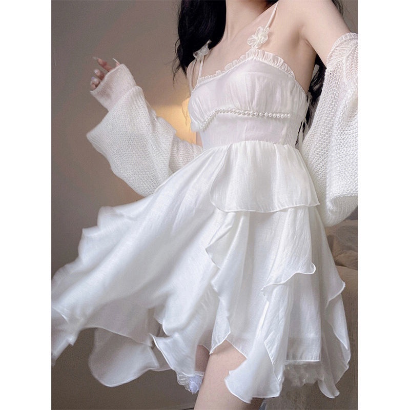 Set Đầm Hai Dây Dáng Chữ A Dáng Rộng Và Áo Khoác Cardigan Thời Trang Mùa Hè Hàn Quốc 2022 Mới