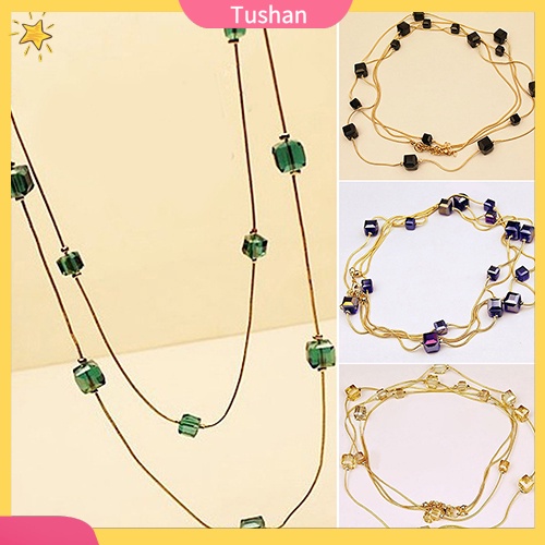 Dây chuyền hợp kim dạng dài đính đá vuông thời trang cho nữ