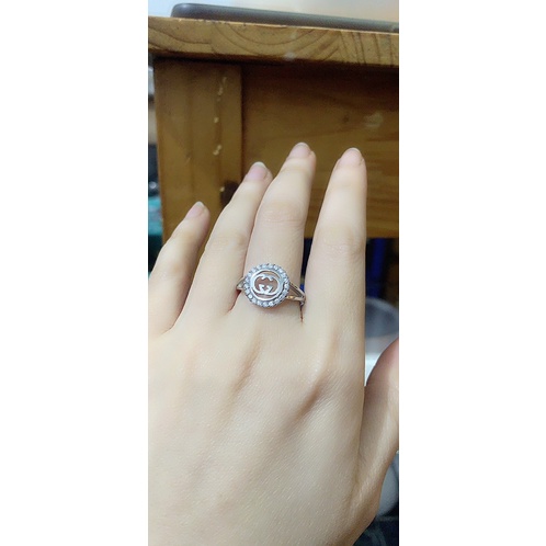 Nhẫn mặt tròn nạm đá nhỏ sành điệu bạc thật NGỌC MẬU