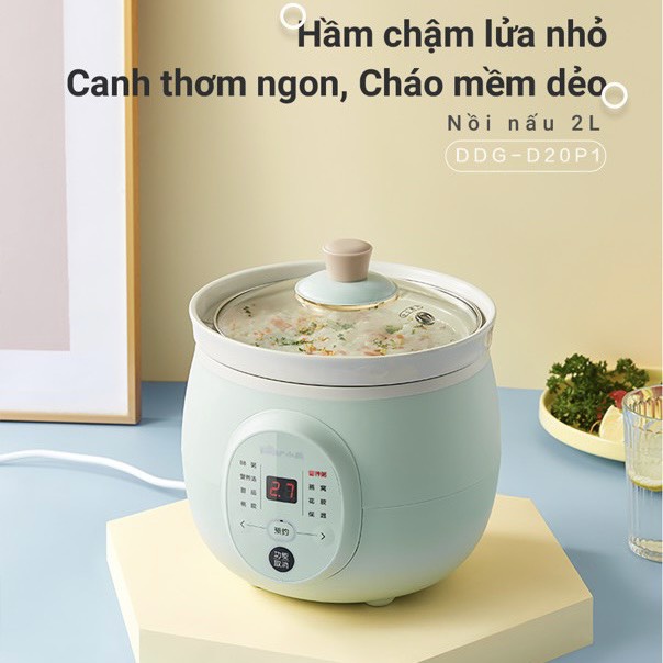 Nồi Nấu Cháo Chậm 2L Cho Bé, Ninh, Hầm, Cách Thủy 4 in 1 Bear Chính Hãng Quốc Tế DDG-D20P1 - Bảo Hành 18 Tháng