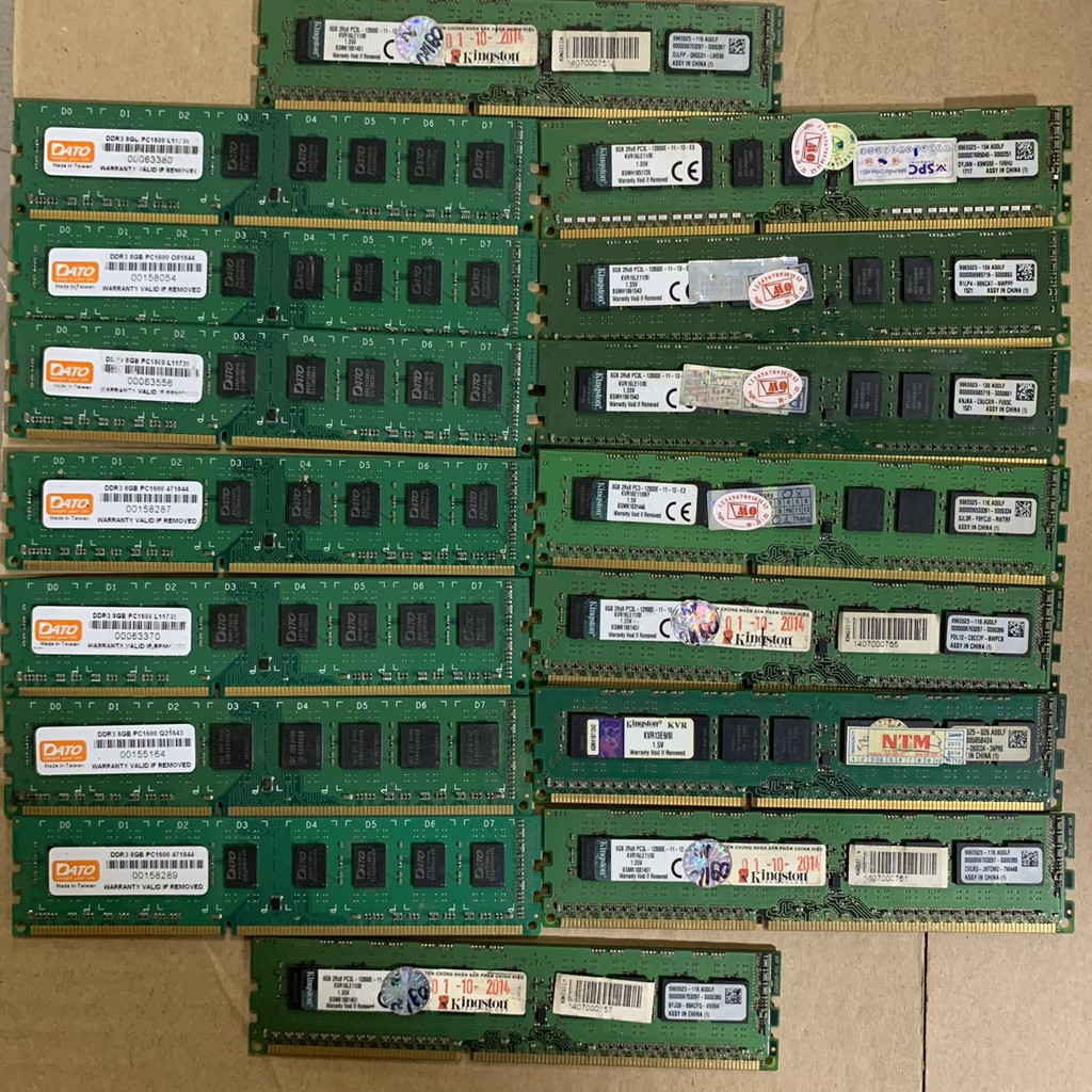 DDR3 Ram 8G - DDR3 - BUS 1600 Hiệu Dato,Kingston chân Ram Vàng Không Kén Main - Vi Tính Bắc Hải