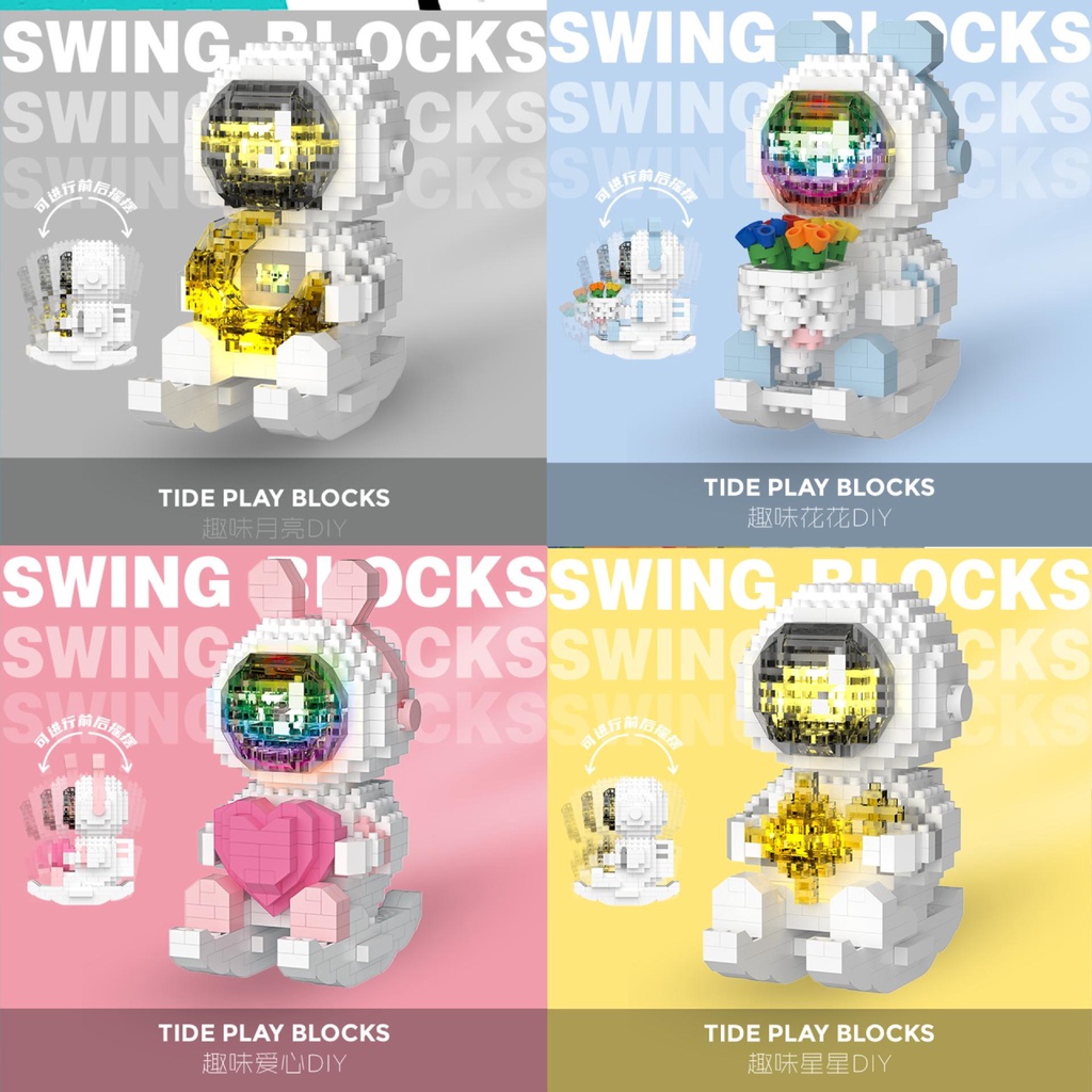 Đồ Chơi Khối Lắp Ráp Phi Hành Gia Hoạt Hình bập bênh Có Đèn Phát Sáng Dành Cho bé