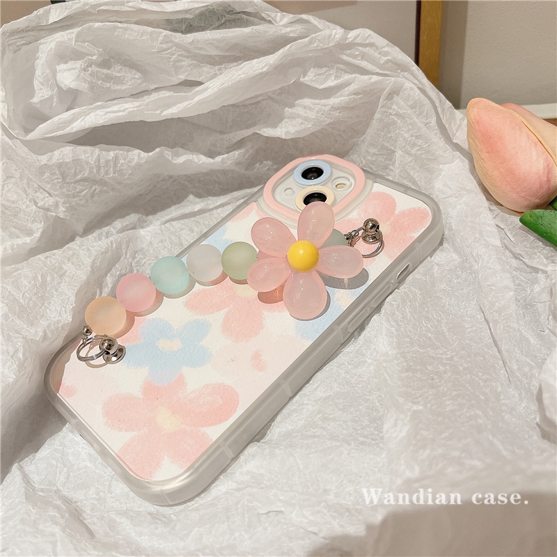 Ốp Điện Thoại Họa Tiết Hoa Màu Hồng Có Dây Đeo Tay Mẫu Mới Cho Iphone 13 Apple 12 11 xsmax xr x