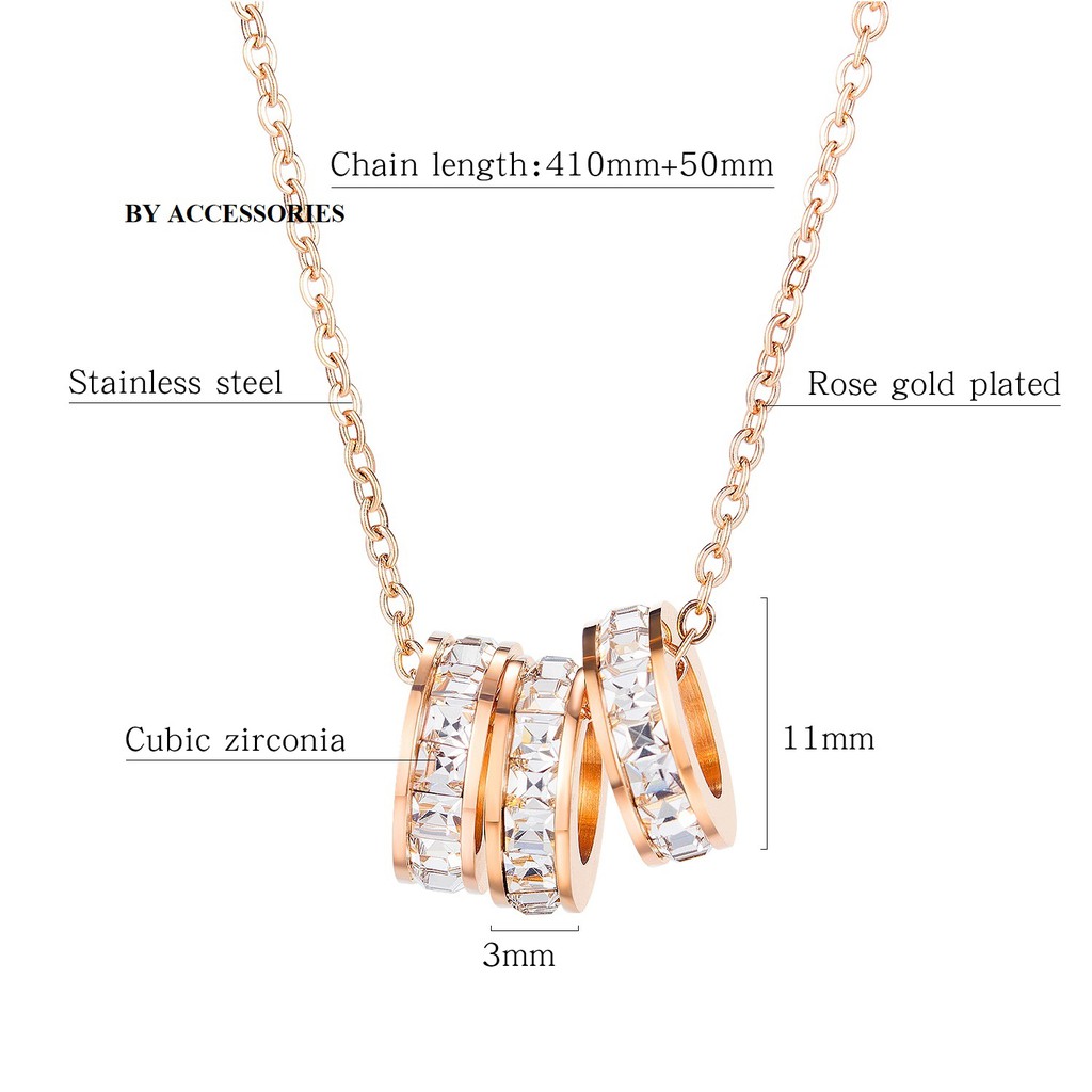 Dây chuyền titan chuỗi 3 vòng đá zircon lấp lánh không gỉ