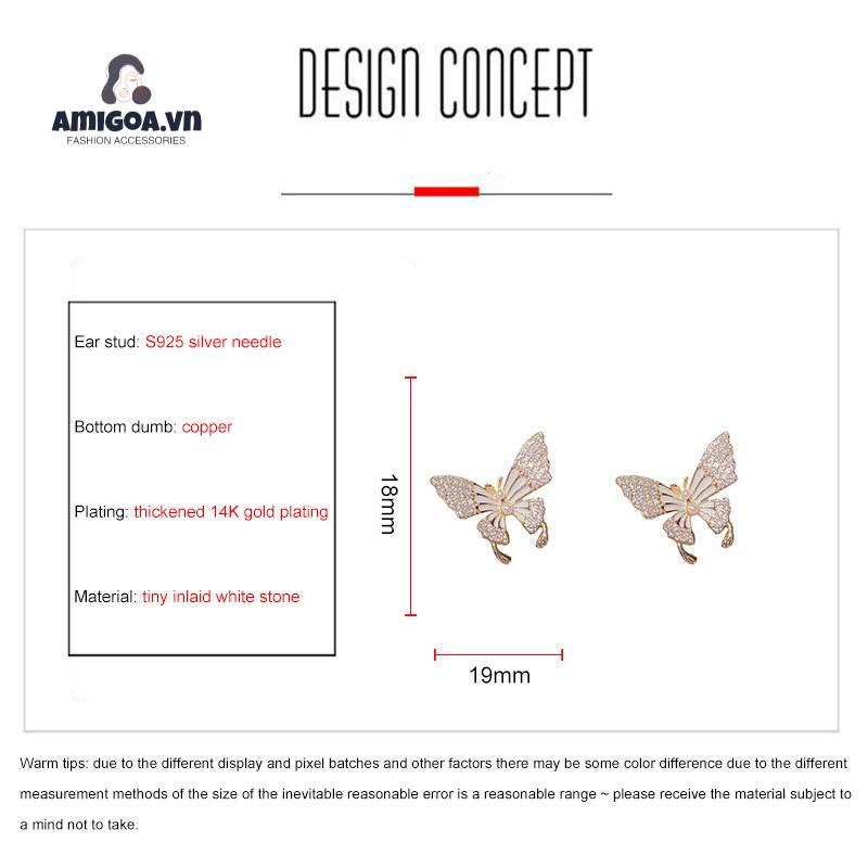 Bông Tai Hình Bướm Đính Đá Zircon Ngọt Ngào Cao Cấp Cho Nữ