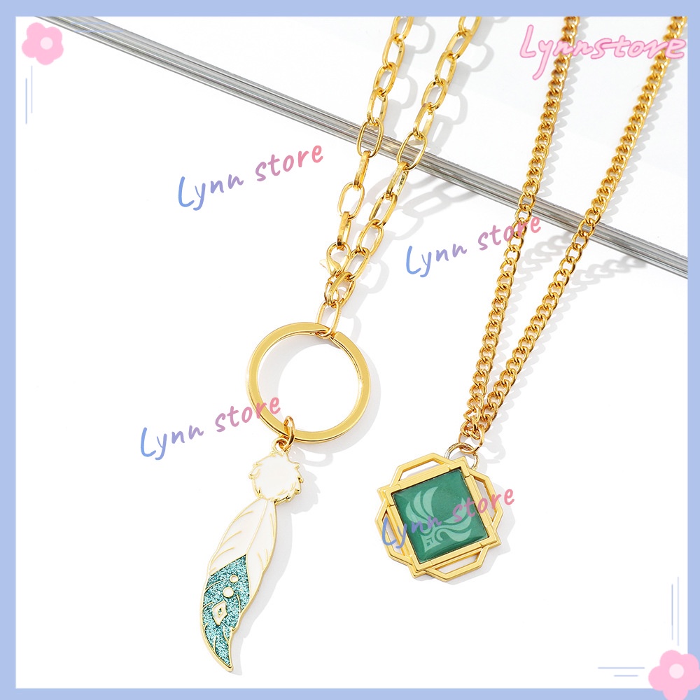 Vòng Cổ Choker Hai Lớp Mặt Lông Vũ Phát Sáng Trong Game Genshin Va Chạm Venti Eye Of God Wind Element Cho Nữ