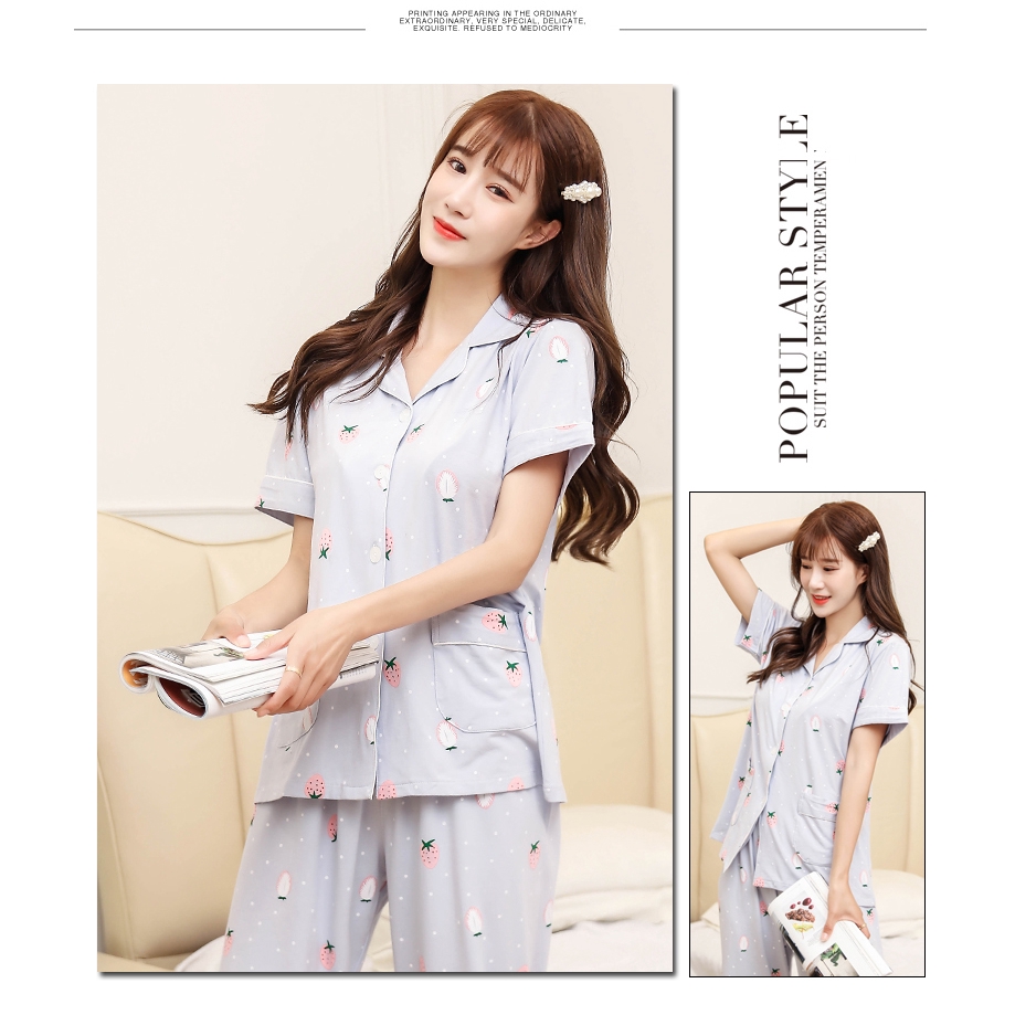 Bộ Đồ Ngủ Cotton Ngắn Tay Xinh Xắn Dành Cho Nữ Trung Niên | BigBuy360 - bigbuy360.vn