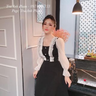 Đầm cổ vuông tay phồng