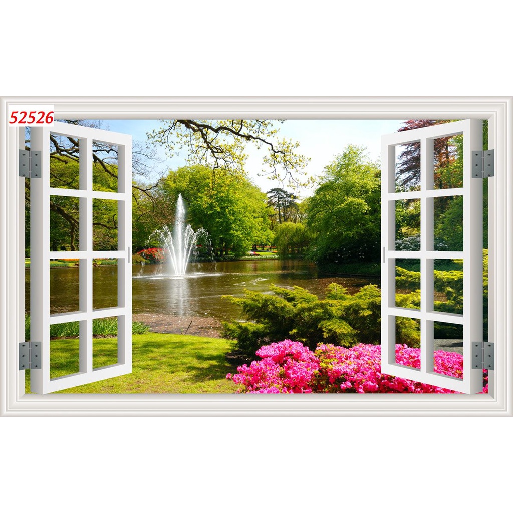 Tranh dán tường 3d cửa sổ thoáng mát tạo cảm giác thoải mái, tự nhiên