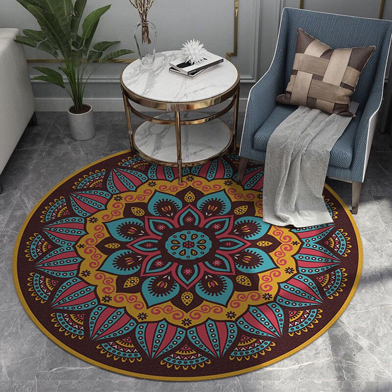 Thảm Lót Sàn Hình Tròn Họa Tiết Hoa Mandala Dễ Thương