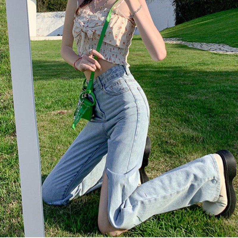 Quần Denim Lưng Cao Ống Rộng Thời Trang Cá Tính 156365 Quần Dài Rách Gối Phong Cách Hàn Quốc Thời Trang Cá Tính