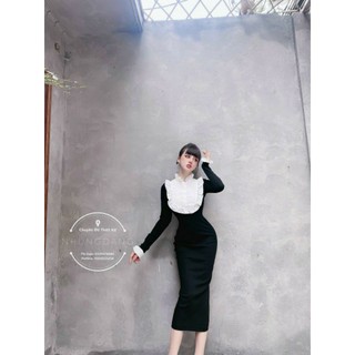 💋Váy body len zip pha bèo cổ vs tay😍😍