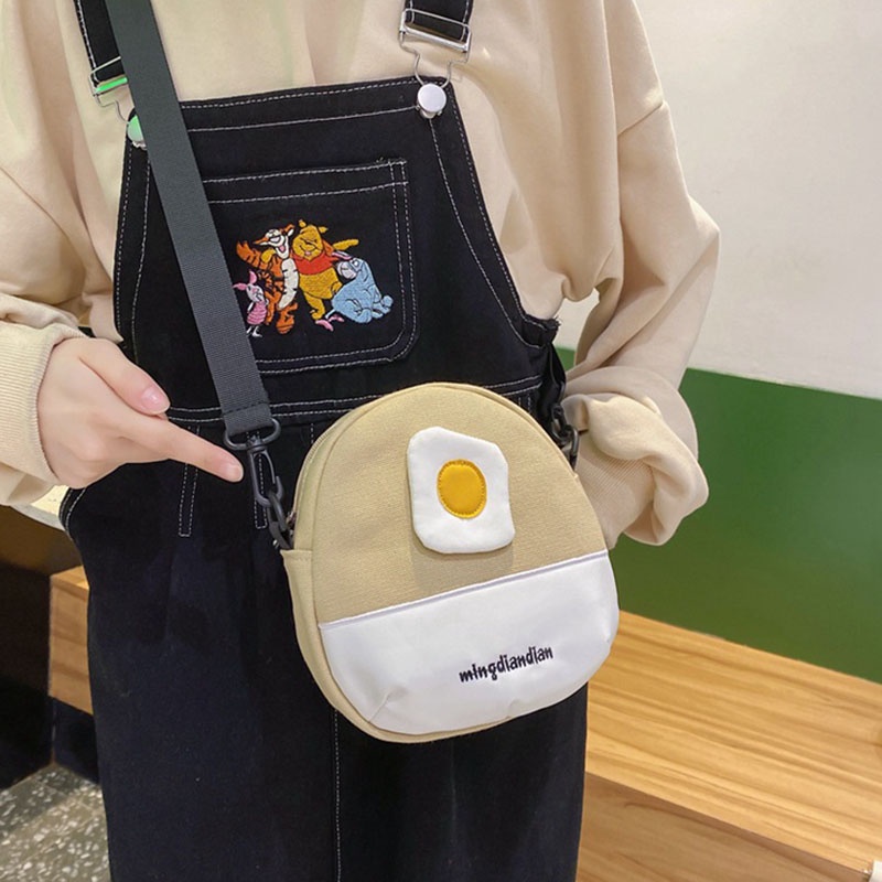 Túi đeo vai IELGY thiết kế lòng đỏ trứng/ bơ hoạt hình màu sắc tương phản phong cách Nhật Bản đáng yêu cho bé gái
