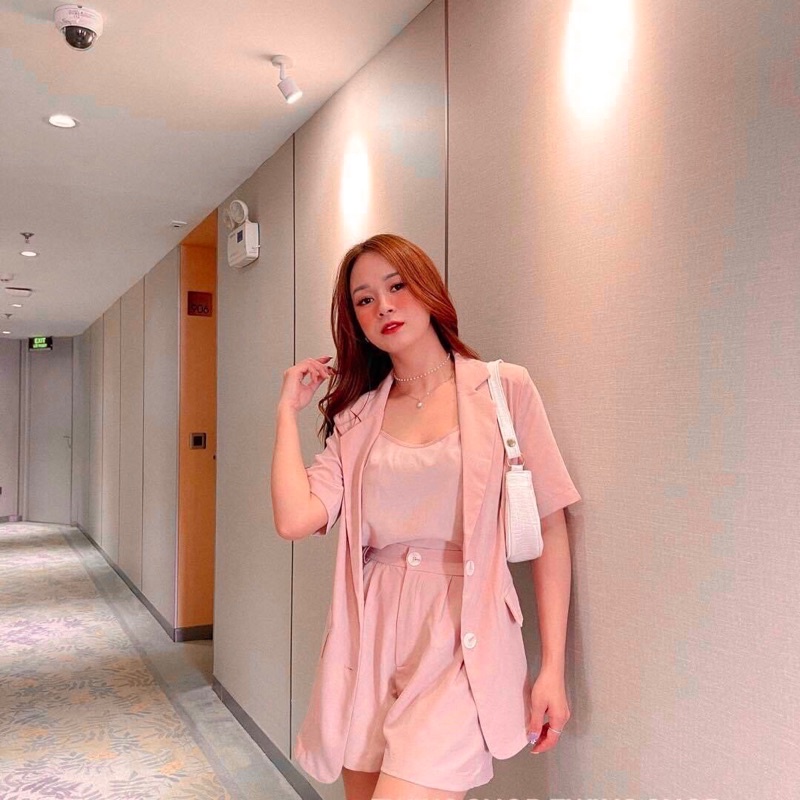 ⚡️BÁN SỈ⚡️Set áo vest phối quần váy hồng